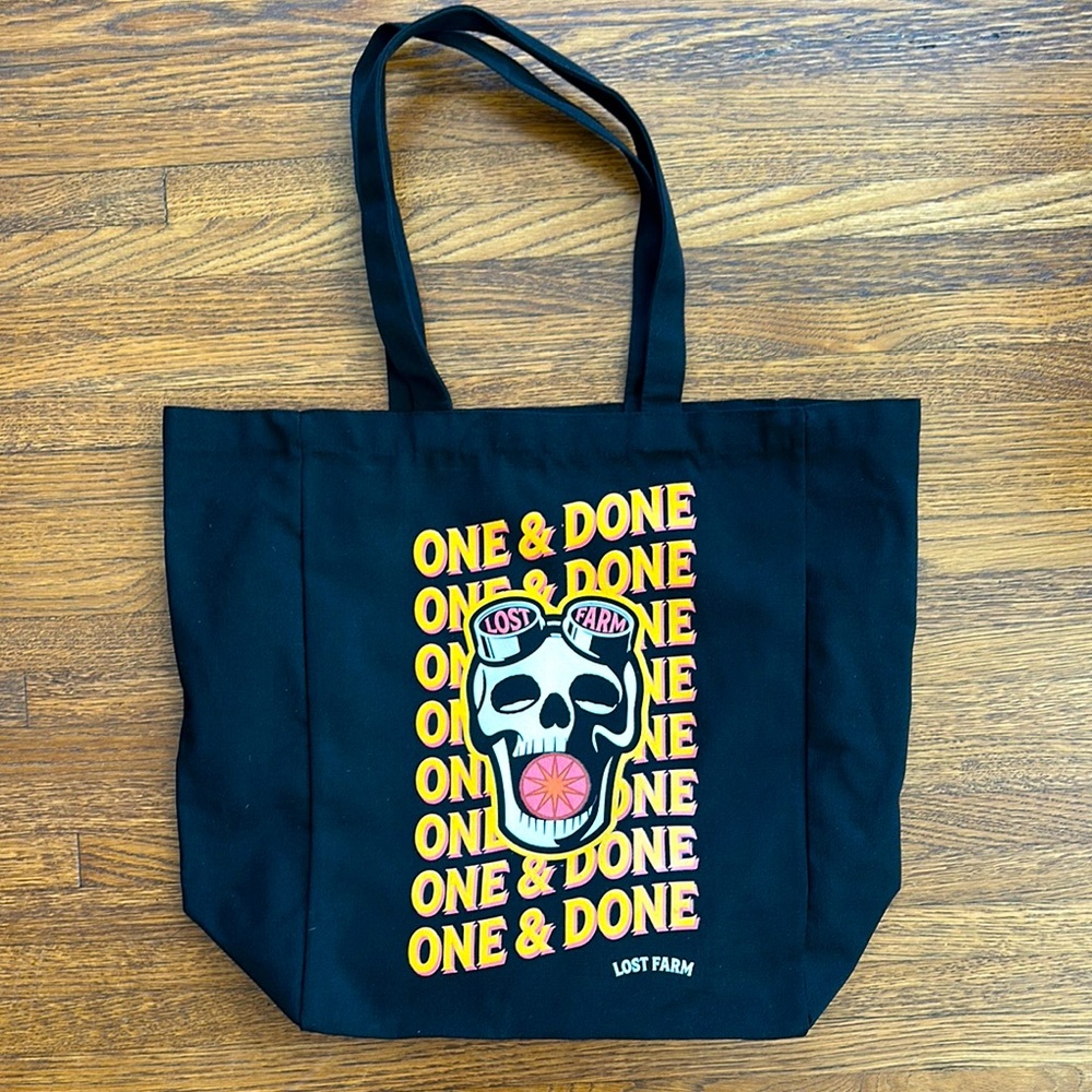 Black Tote Bag with Skull Graphic